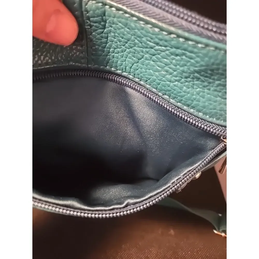 Genuine Cross Body Purse Bag, Multi-Pocket Teal Aqua Blue